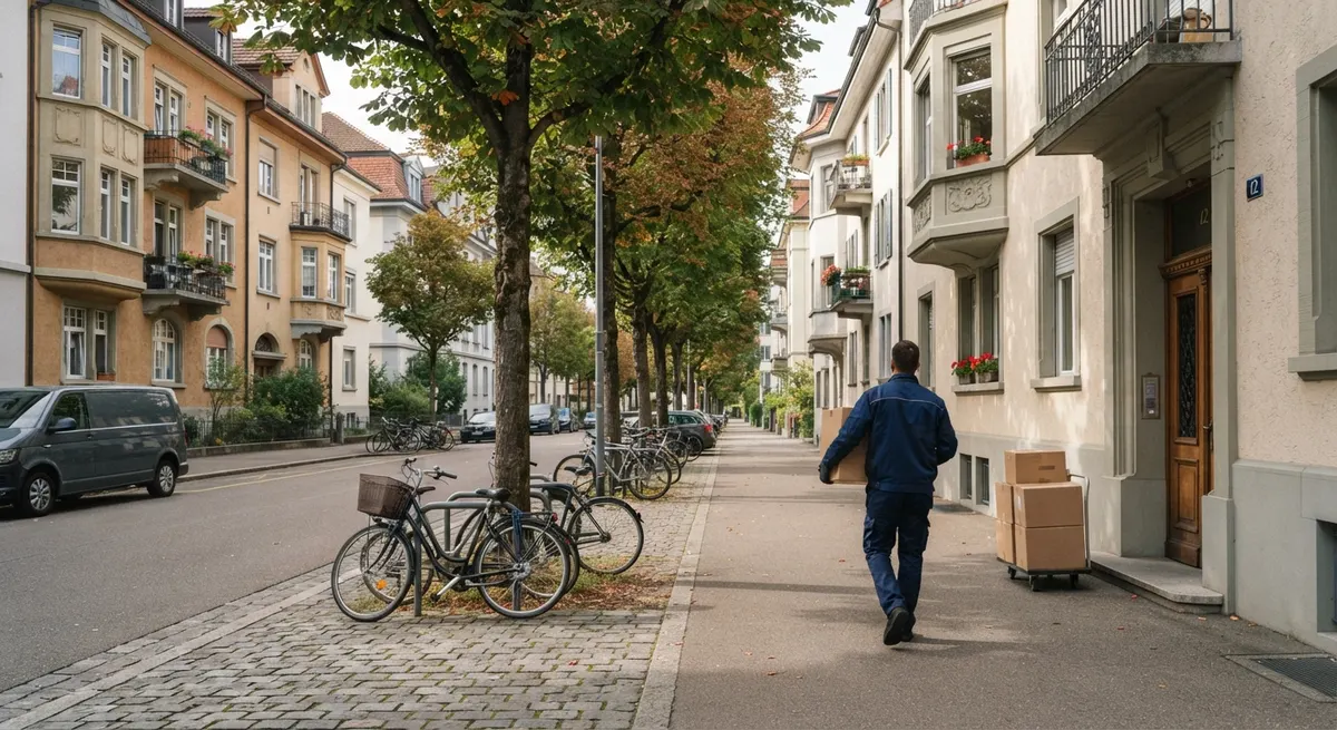 Altbauzeile mit Erkern in Zürich Wiedikon an einem Abend